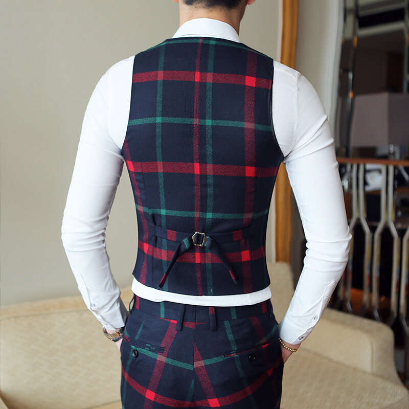 Kurtka + spodnie + kamizelka 2020 moda sprawdzić garnitur męskie na co dzień ślubu moda mężczyzna podwójne piersi marynarka slim mężczyźni bankiet prom zestaw 3 sztuk