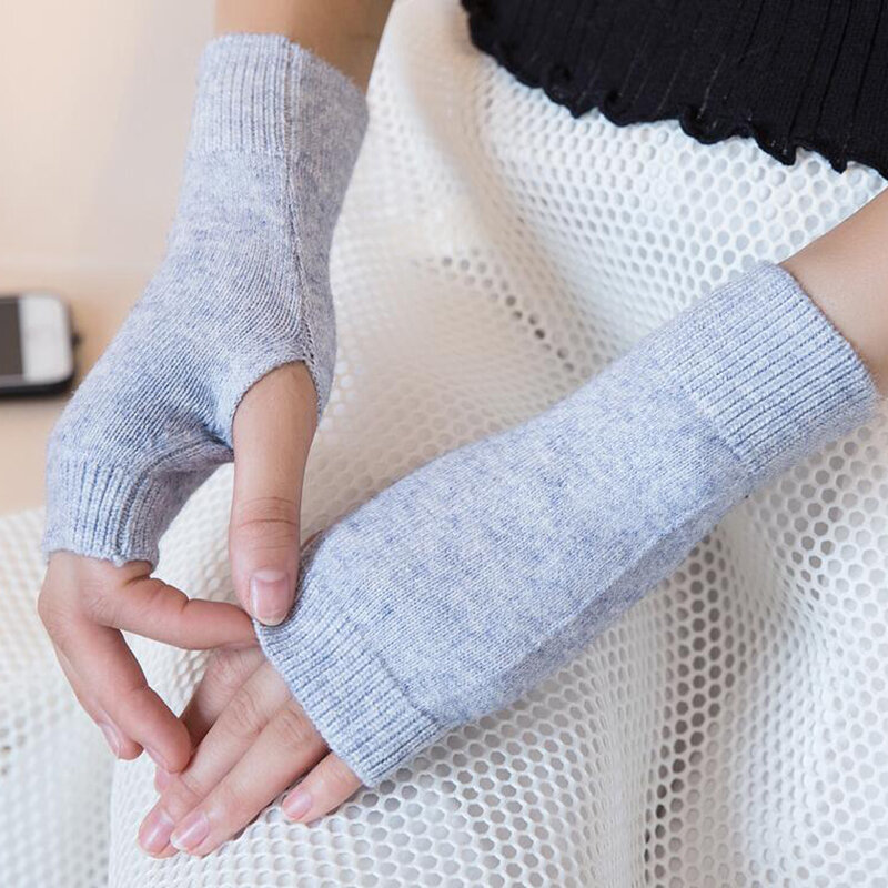 Unisex Winter Warm Half Finger Touch Screen Wool Knit Gloves Women Cashmere Short Elastic Fingerless Student Writing Mitten D77