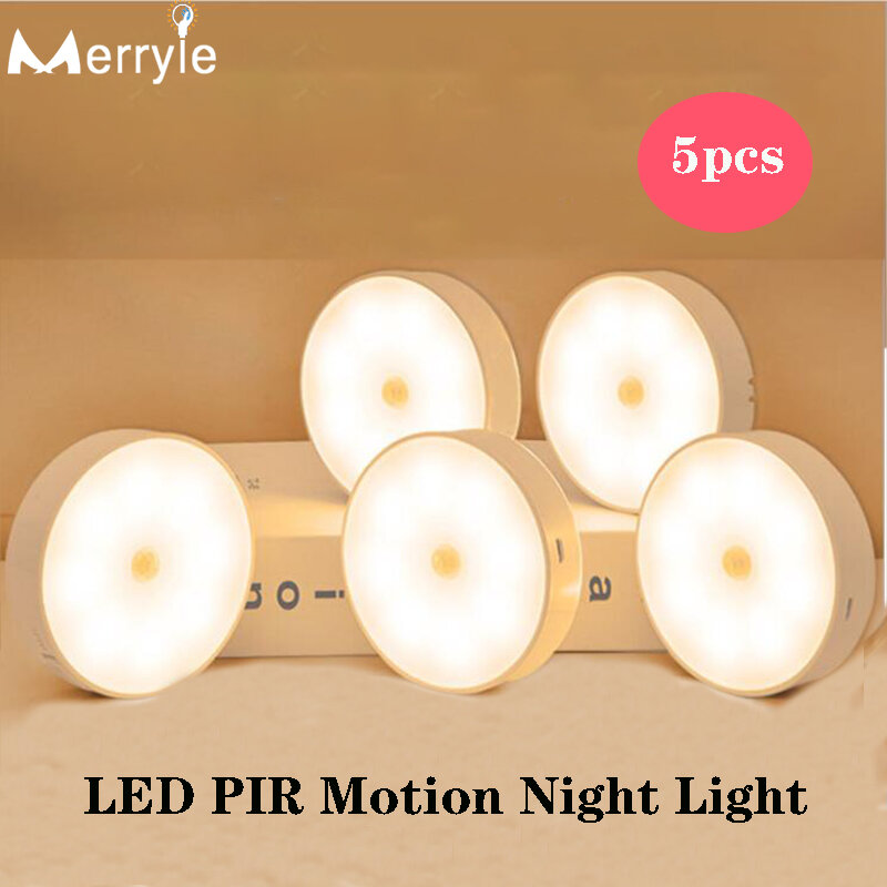 Lámpara de pared con Sensor infrarrojo PIR para el hogar, luz nocturna LED con recarga USB, 8 cuentas, para armario, dormitorio y pasillo