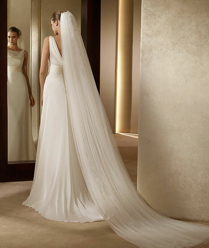 3M 2T Women Ivory White Bride Bridal Wedding Veil