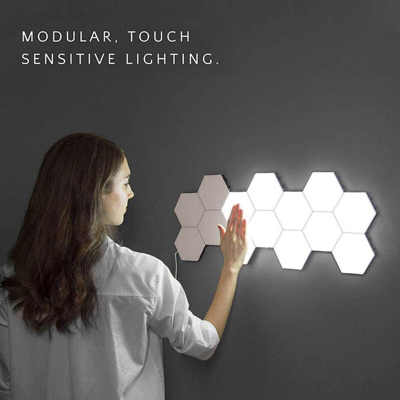 Luminária led de parede modular, lâmpada hexagonal de parede com controle de toque, decoração noturna magnética