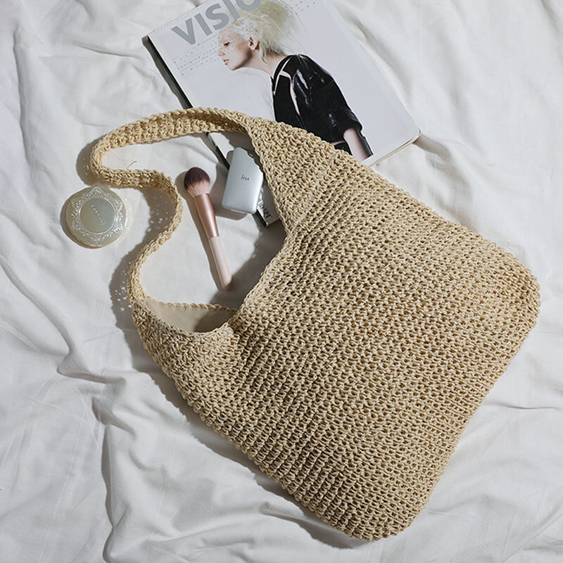 Соломенная Сумка в стиле ретро, складной женский саквояж, Пляжная Праздничная вместительная сумочка на плечо