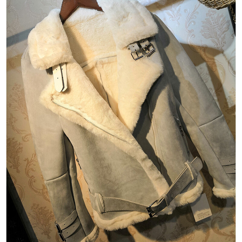Зимняя куртка и пальто из искусственного меха, Женская мотоциклетная байкерская куртка из искусственной замши и искусственного меха, Толстая теплая верхняя одежда для женщин 2023