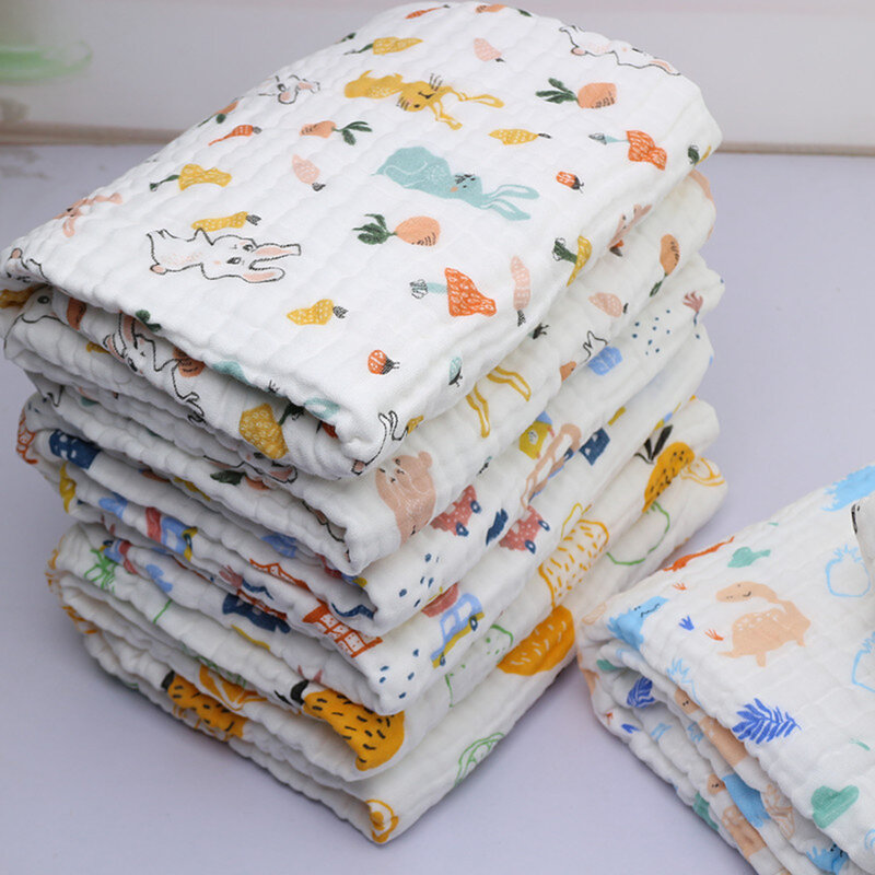 Manta de algodón con estampado de dibujos animados para bebé, manta suave de 6 capas para recién nacido, Toalla de baño transpirable de verano, 16 colores, 110x110cm