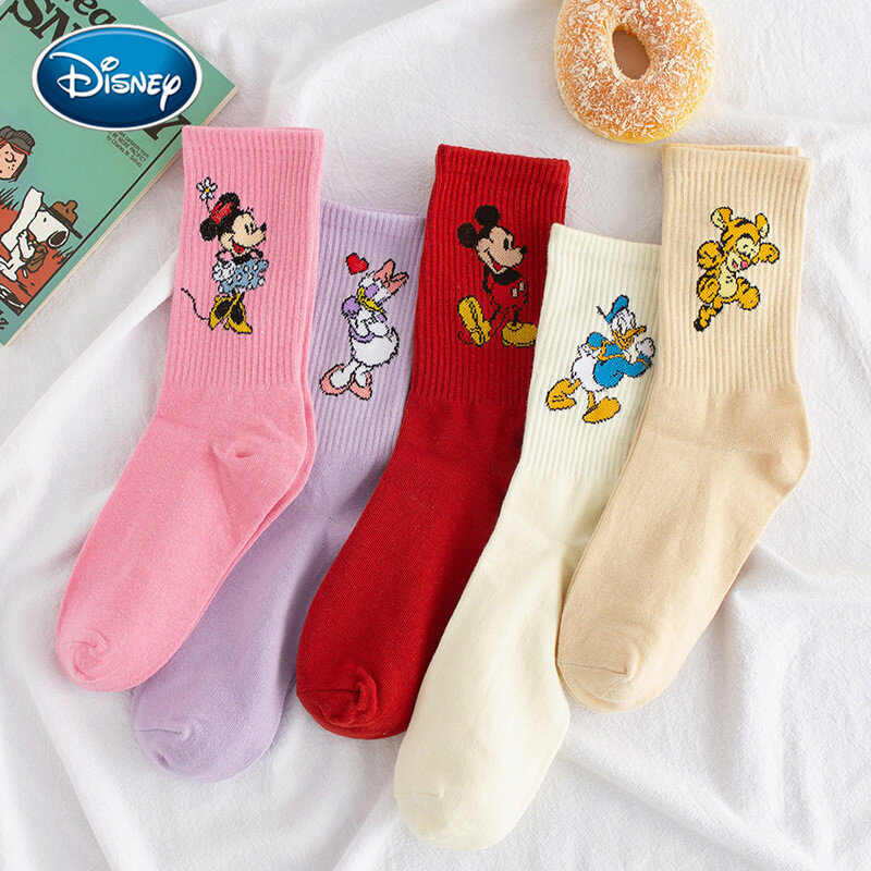 Chaussettes de sport en coton absorbant la transpiration pour filles, dessin animé Disney, doux et mignon, couleur unie, tureMinnie Dais, Donald Duck