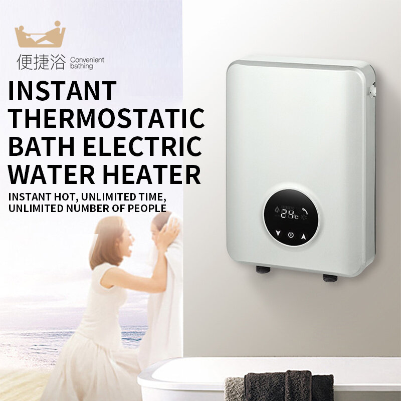 Aquecedor de água elétrico instantâneo, banho termostático com tela sensível ao toque inteligente, operação simples, economia de energia