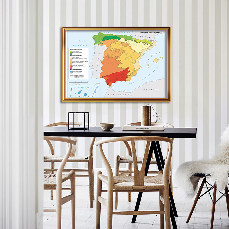 Póster de Arte de pared para decoración del hogar, lienzo de pintura en español, mapa de España, región de distribución, suministros escolares para sala de estar, 90x60cm