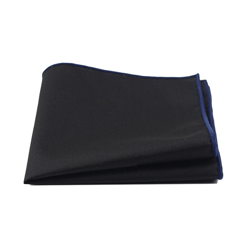 Men Linen Cotton Plain Black Pocket Square Colorful Edge Handkerchief Prom Hanky