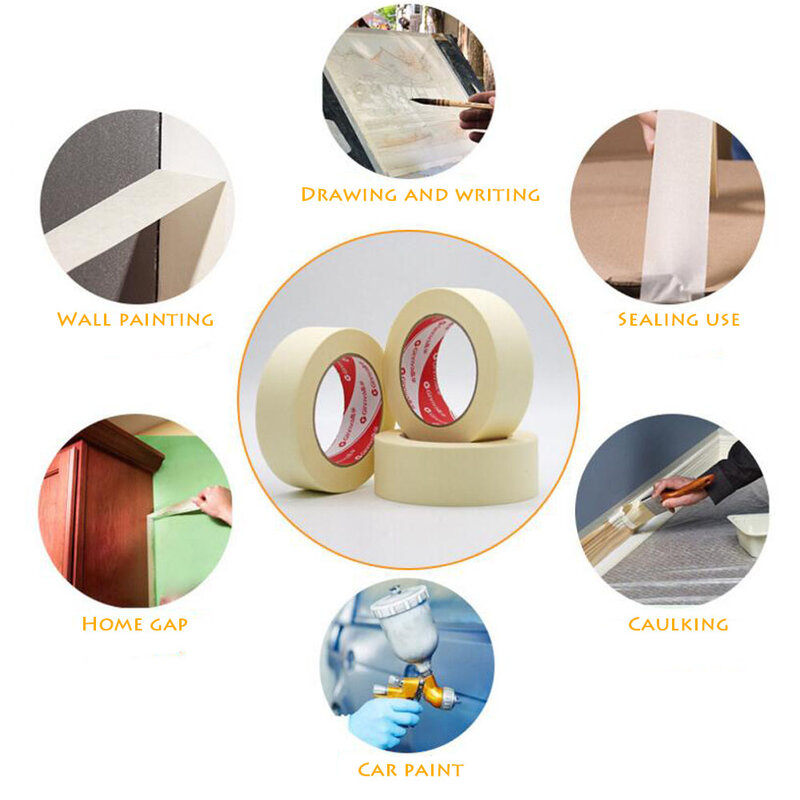 1PC 20M Masking Tape White 6mm-50mm Single Side Tape Adhesive Crepe Paper for Oil Painting Sketch Drawing Supplies Car Paintin