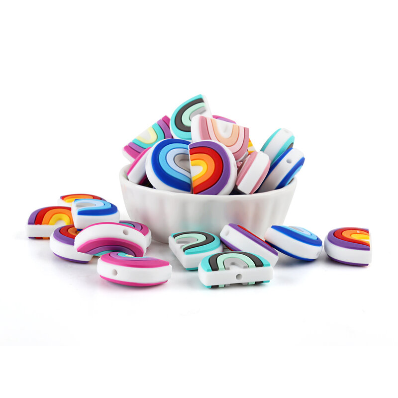 10 stücke Regenbogen Silikon Beißring Perlen Pflege Zahnen Mundpflege Beißring Spielzeug bpa kostenlos Baby Dummy Schnuller Clips Perlen Produkte