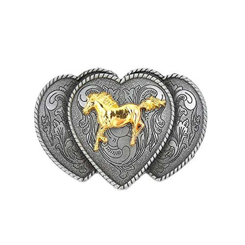 Boucle de ceinture cheval en or à trois connexions, pour homme, cowboy occidental, sans ceinture, alliage personnalisé, largeur 4cm