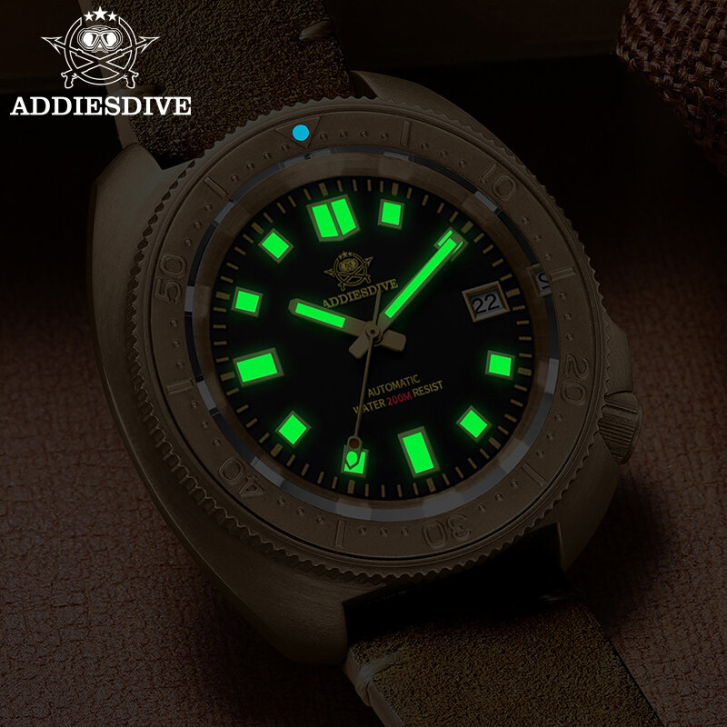 Мужские часы ADDIESDIVE AD2104, супер светящиеся часы для дайвинга с бронзовой рамкой NH35, автоматические часы с календарем, бронзовые часы CUSN8