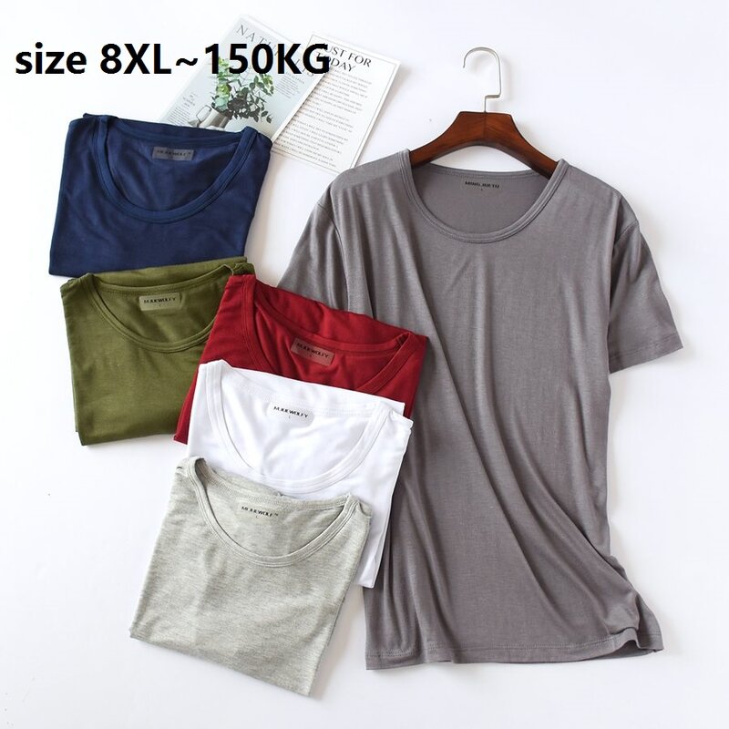 Size 8XL 150Kg Modal Mannen Korte Mouw O Neck Top Casual Dunne Homewear Tops Plus Size Losse Casual Sport undershirts