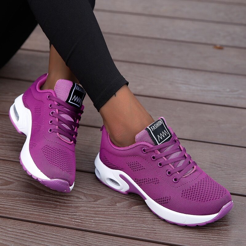 Fashion Women Lightweight Sneakers Vulcanize Shoes Outdoor Sport Shoes Breathable Mesh Comfort Casual Shoes Air Cushion Lace Up