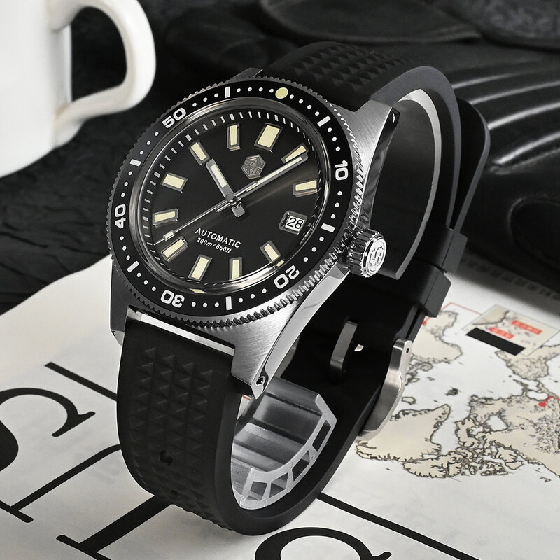San martin-メンズ機械式時計,41mm自動巻き時計,200m防水発光,san martin