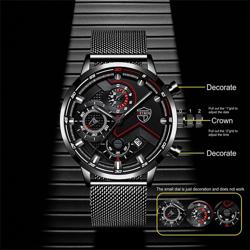 2022 moda męskie zegarki dla mężczyzn siatka ze stali nierdzewnej pas kwarcowy zegarek człowiek kalendarz biznesowy świecący zegar relogio masculino