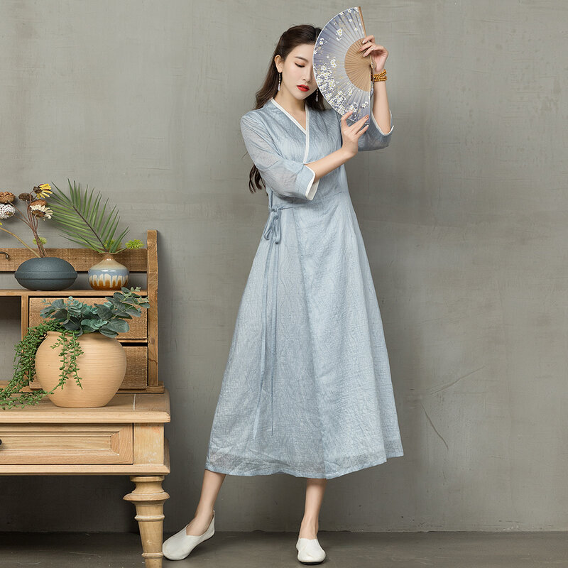 فستان جديد لعام 2021 من Hanfu صيني تقليدي باللون الرمادي والأزرق للنساء ملابس تنكرية لأسرة سونغ الصينية القديمة