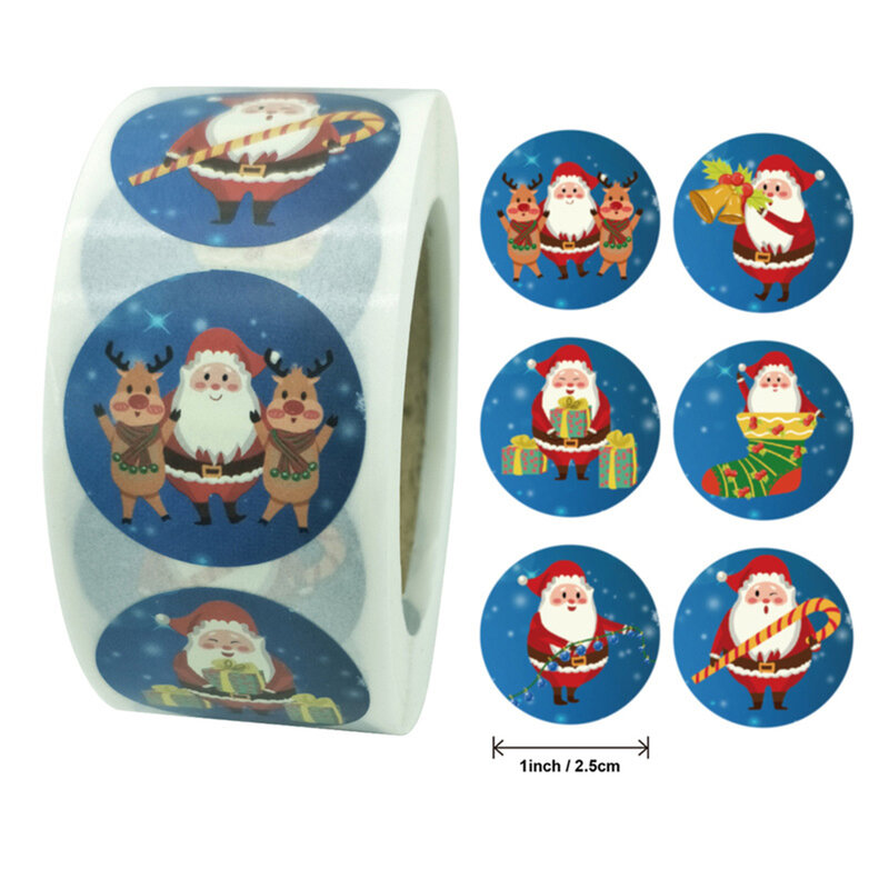 Christmas Gift Packing Sealing Round Cartoon Stickers 500pcs/roll Santa Claus Design Party Gift Decorations Labels 2.5CM