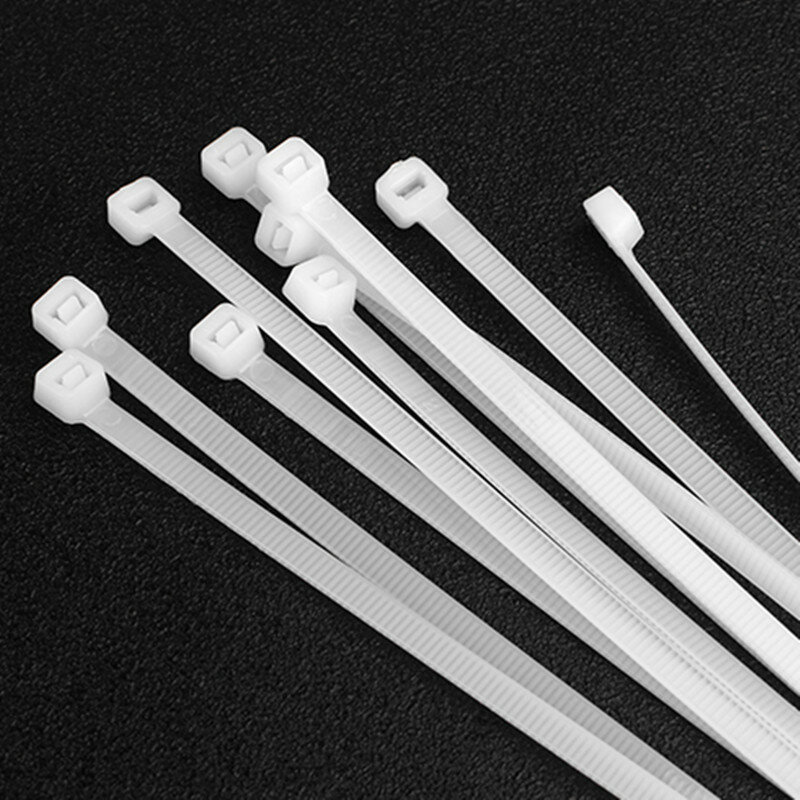 Самоблокирующиеся пластиковые нейлоновые кабельные стяжки, 100 шт., белые кабельные стяжки, крепежные кольца, набор промышленных кабельных стяжек