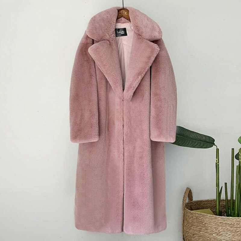 Новое Элегантное длинное зимнее пальто из искусственного меха, женские модные плюшевые меховые пальто, свободное высококачественное толстое теплое зимнее меховое пальто