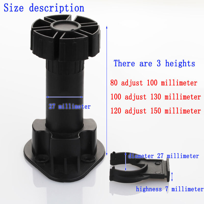 Pies de gabinete pequeños de plástico ABS de 4 "de alto, hebilla de plástico ajustable, soporte de placa base, 1 ud.