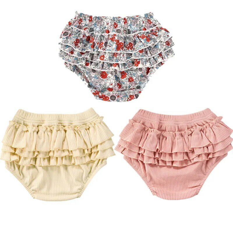 Moda bebê meninas meninos shorts recém-nascidos do bebê fold bloomers meninas padrão e shorts da criança babados com nervuras calças pp