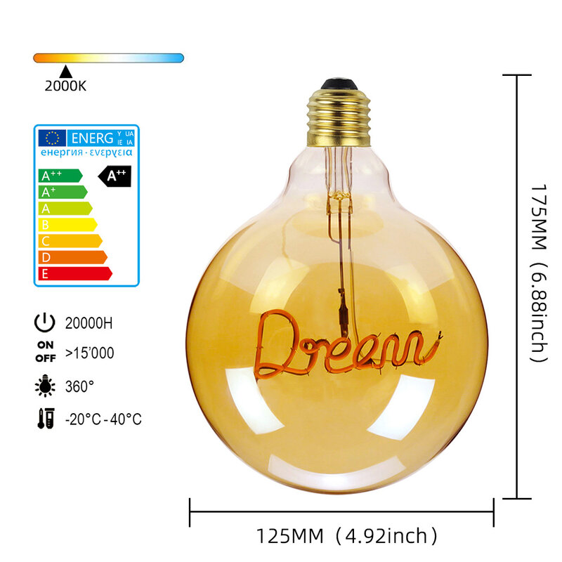 TIANFAN Led Bulbs Vintage Light Bulb Big Globe Alphabet Filament 4W Dimmable 110V 220V Edison Bulb Decorative Light Bulb