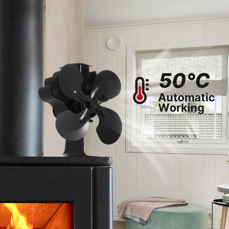 Ventilador de estufa de madera, ventilador para hogar alimentado por calor con 4 aspas, buena calidad