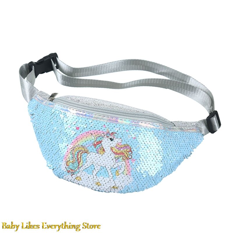 Riñonera de unicornio con lentejuelas brillantes para niños y niñas, bolso de cintura con cinturón de hombro para niños, bolsa para teléfono con dibujos animados