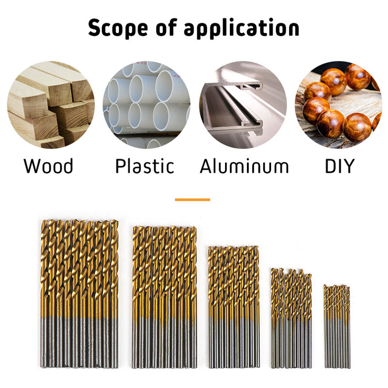 Minitaladro Extractor HSS de 50 piezas, juego de brocas recubiertas de titanio para herramientas de perforación de Metal y madera, 1/1, 5/2/2, 5/3mm