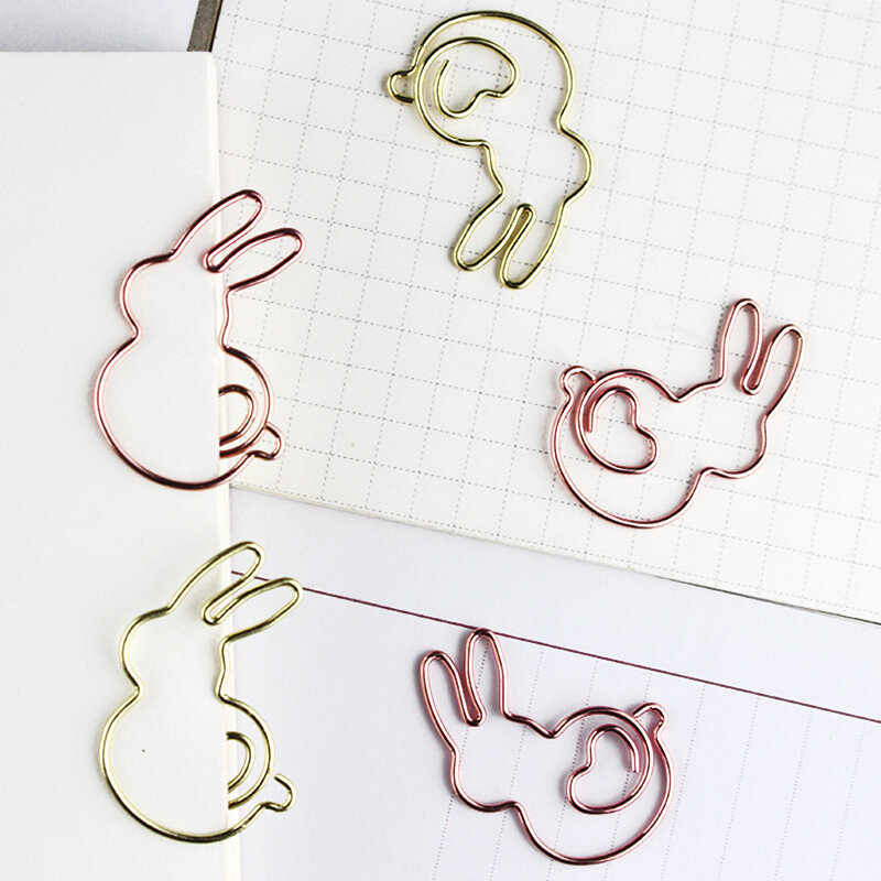 10PcS/Pack Kawaii Stationery Korean Rabbit Metal Paper Clip Mini Rose Gold Bookmark Planner Clips Papelaria Office Supplies
