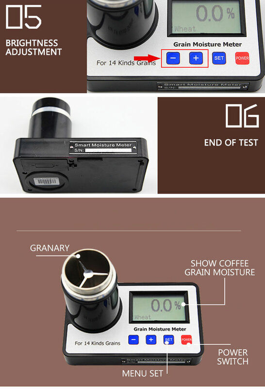 Grain Moisture Meter สำหรับ14ธัญพืช Smart Moisture Tester ดิจิตอลจอแสดงผล Coffee โกโก้โกโก้ข้าวสาลีข้าวโพดเครื่องวิเคราะห์ความชื้น
