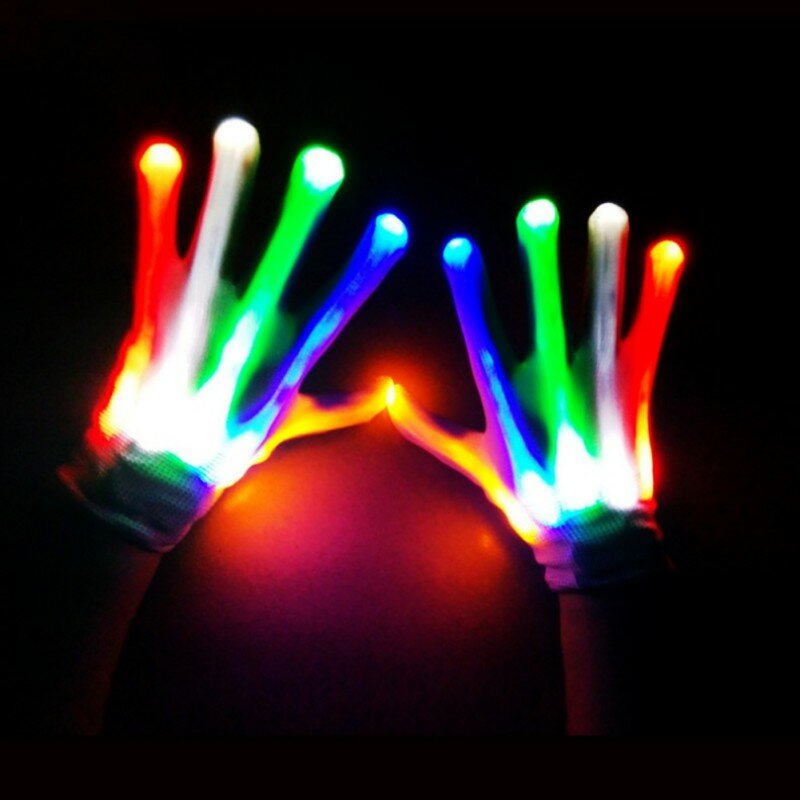 Luminous Flashing Skull Gloves Stage Costume Christmas Party Decor Supplies Neon LED Glowing Gloves Halloween Party Light Props
