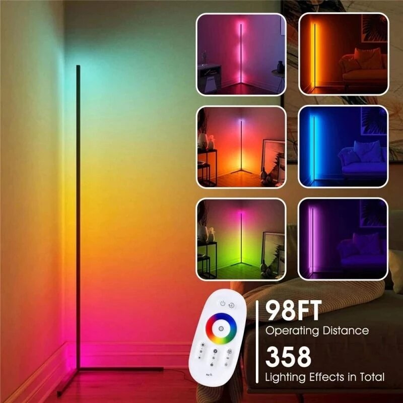 Lámpara de pie de esquina LED moderna, luces de ambiente coloridas para dormitorio, sala de estar, decoración del hogar, iluminación interior