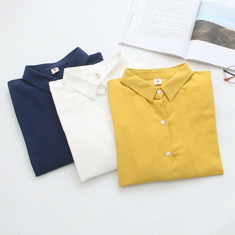 Nova blusa feminina casual plus size 4xl algodão bordado, camiseta feminina primavera verão, blusa manga longa com botões lm234