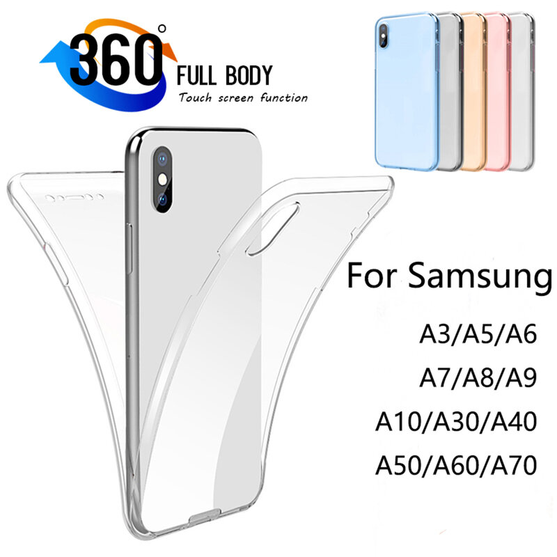 Transparent 360 Degree Full Body TPU Double Sided Phone Case for Samsung Galaxy A3 A5 A6 A7 A8 A9 A10 A30 A40 A50 A60 A70 Plus