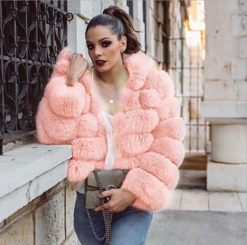 S-4Xl de piel de visón para mujer, abrigo de piel sintética rosa a la moda, prendas de vestir cálidas y gruesas elegantes, chaqueta de piel falsa para invierno, 2021