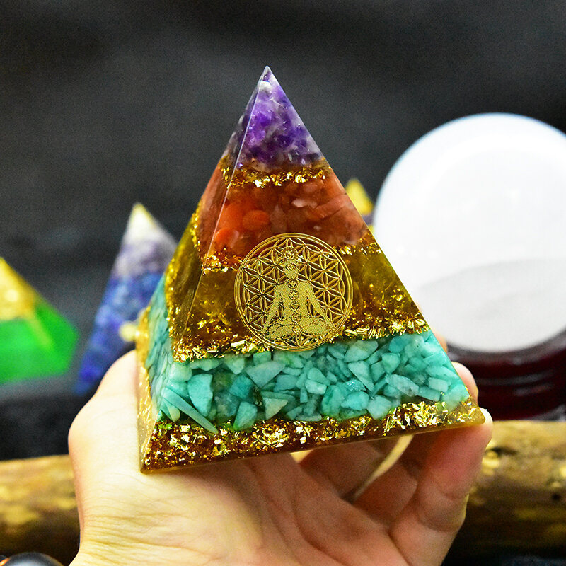 Pirâmide original orgon 7 chakros, ornamentos de cristal energético, ametista natural, citrine ágata amazonita orgonita