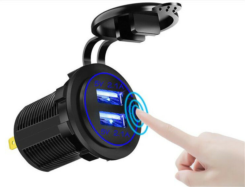 Blue 4.2A Charge Dual USB Car Charger with Wire and Terminal for Car Motorcycle Boat Modified
