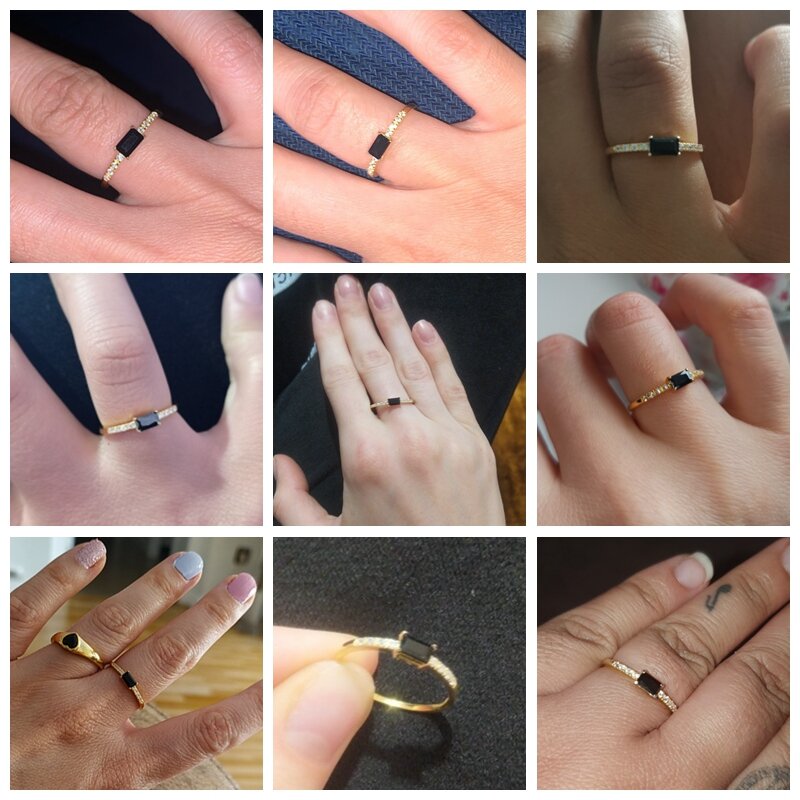 Inmaker Vierkante Zwarte Diamanten Ring 100% 925 Sterling Zilver Anillos Gouden Ringen Voor Vrouwen Luxe Fijne Sieraden Trouwringen Bijoux