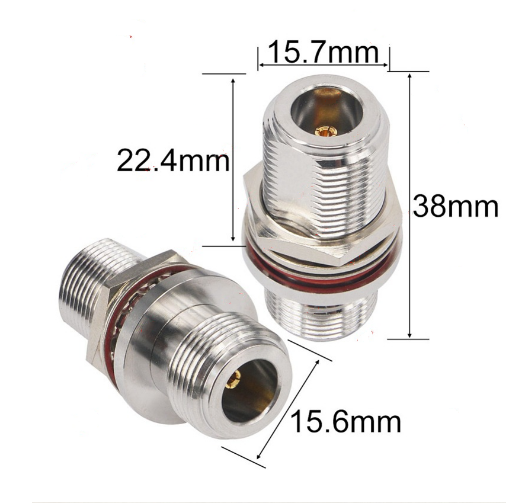 N Female To N Female O-ring Bulkhead Panel Mount Nut Nickel Plated Brass RF Coaxial  Adapter Connectors