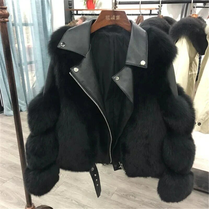 Abrigo de piel de zorro sintética para mujer, ropa de motocicleta, abrigos gruesos y cálidos de alta calidad, chaqueta de invierno, 779