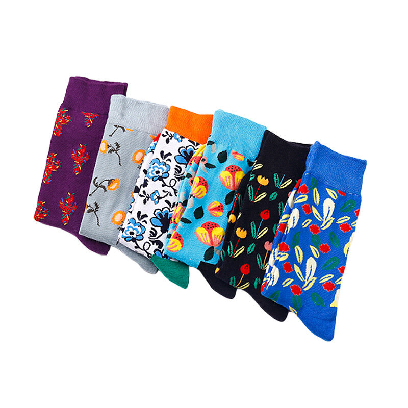 Trendy Flower Soft Combed Cotton Socks Unisex Fashion Jacquard Happy Cartoon Socks For Women Men Korean Style Harajuku Skarpetki