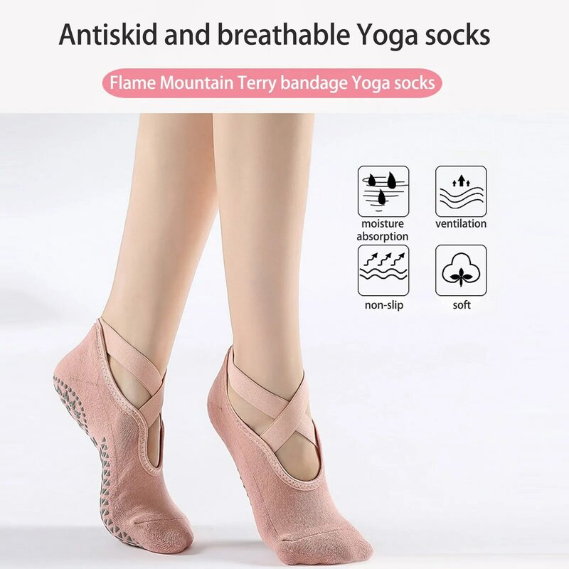 Chaussettes de Yoga antidérapantes de haute qualité pour femmes, à bandes, en coton, amortissantes, à séchage rapide, Pilates, Ballet, bonne adhérence