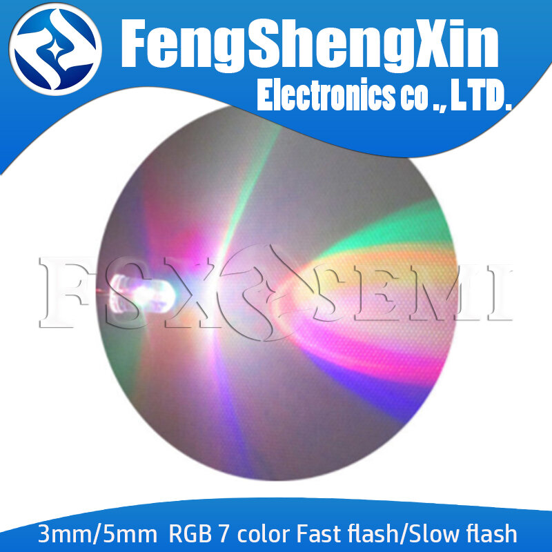 Diode électroluminescente (LED), flash rapide/lent, 7 couleurs, 3mm, 5mm, RVB, LE, F3, F5, 100 pièces