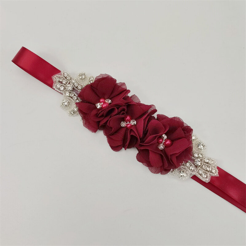 Cinture da sposa in tessuto di chiffon con strass di perle con nastro lungo in poliestere per ragazze