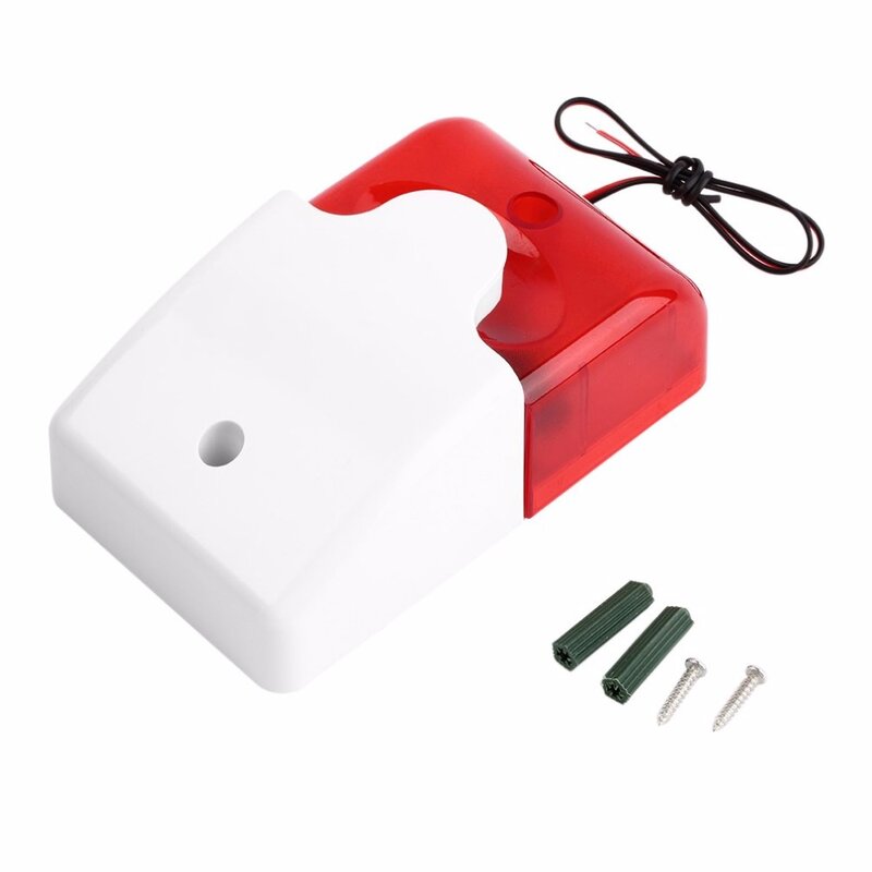 Panas! Keamanan Rumah Mini 108DB 12V Sirene Strobo Alarm Suara Lampu Indikator Merah Sirene Alarm Berkabel
