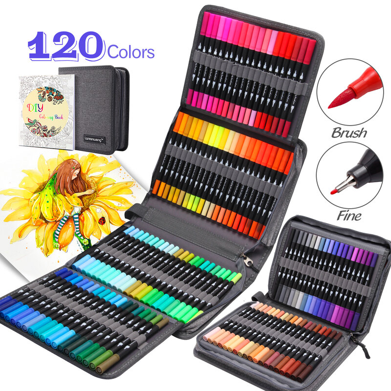 ZSCM – stylos marqueurs à double pinceau, 8/12/24/36/160, 120 couleurs, crayon de couleur, marqueurs d'art pour aquarelle, calligraphie fineline feutre a alcool