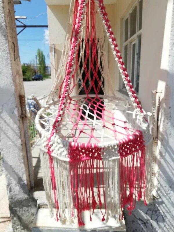 Outdoor Indoor Handmade Knitted Round Hammock  Chair Hiking Camping Hanging One Pilows Safety Para Joint Playa Picnik Chaise Seat Fauteuil Nordic Style Footrest Garden Dormitory Bedroom Adult Baby Kid Children Swing