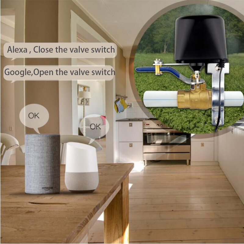 Tuya inteligente WiFi válvula de gás de água, controlador Bluetooth, compatível com Alexa, Google Home, desligar